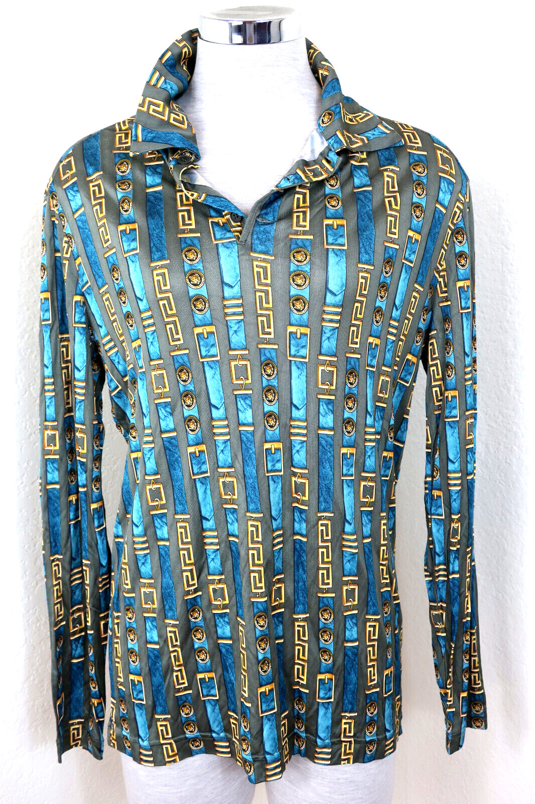 Vintage GIANNI VERSACE COUTURE Blue Logo  Shirt T… - image 1