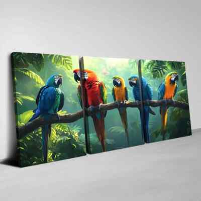 3pcs Cute Parrots on the Branch Greenery Forest Wall Art Canvas Unframed/Framed