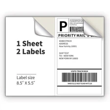 Shipping Labels 8.5 x 5.5 Half Sheet Self Adhesive For Laser and Inkjet Printer