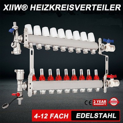 Verteiler für Fußbodenheizung 4-8 Heizkreise Kugelhähne+Durchflußmessern Edelsta