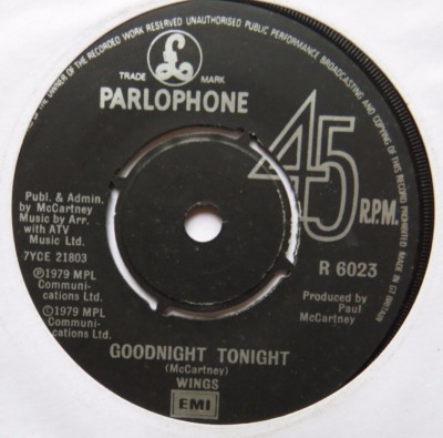 WINGS - Goodnight Tonight - Excellent Condition 7'' Single Parlophone R 6023