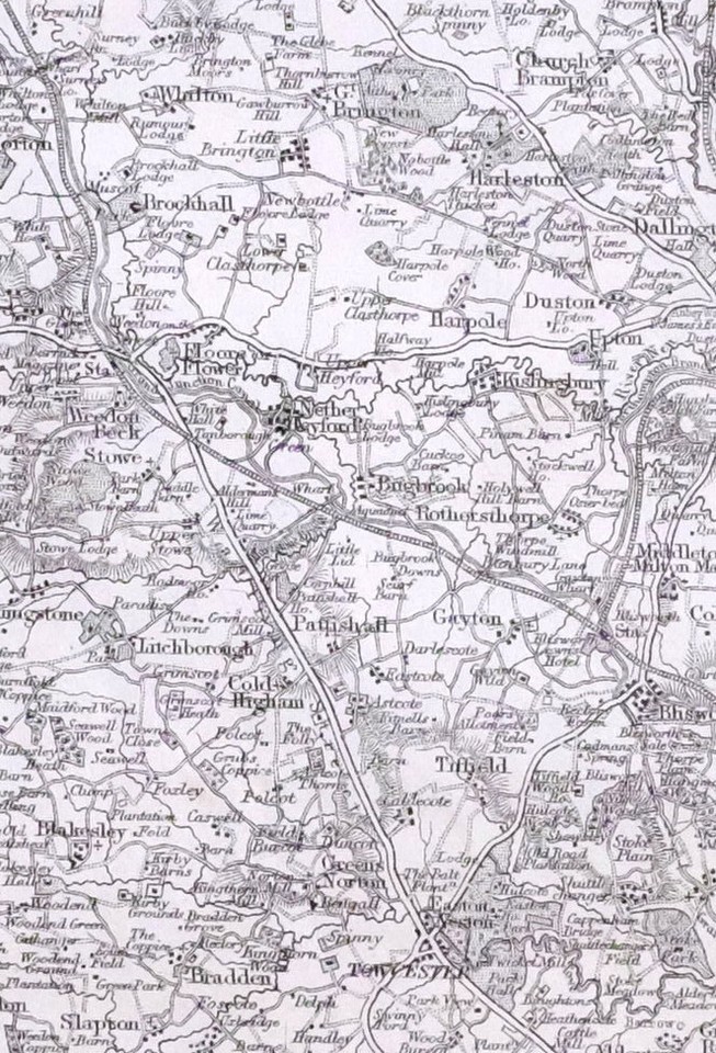 1864 Groß Antik Landkarte ~ Northamptonshire Süd Division Daventry ...