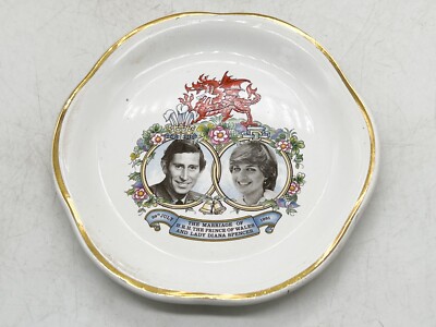 VINTAGE PALISSY RINGTONS LTS PRINCE OF WALES PRINZESSIN DIANA HOCHZEIT ANSTECKNADEL SCHALE