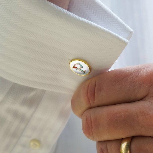 Letter P Floral Monogram Initial Round Cufflink Set Gold Color - Picture 2 of 6