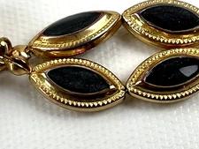 Vintage Gold Toned Scarf Clip   5" Long with Black Oval Glitter Inserts
