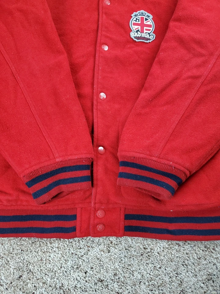 Vintage Akademiks Varsity Jacket XL Mens Red Snap Front Stitched Wool Blend Y2K  - Image 3 of 4