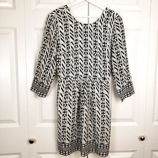 Madewell Dress Womens 2 Black and Cream 100 Silk Mini Geometric Pattern E2878