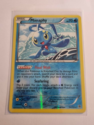 Manaphy 34/135 Pokemon Card Black & White Plasma Storm Rare Reverse Holo