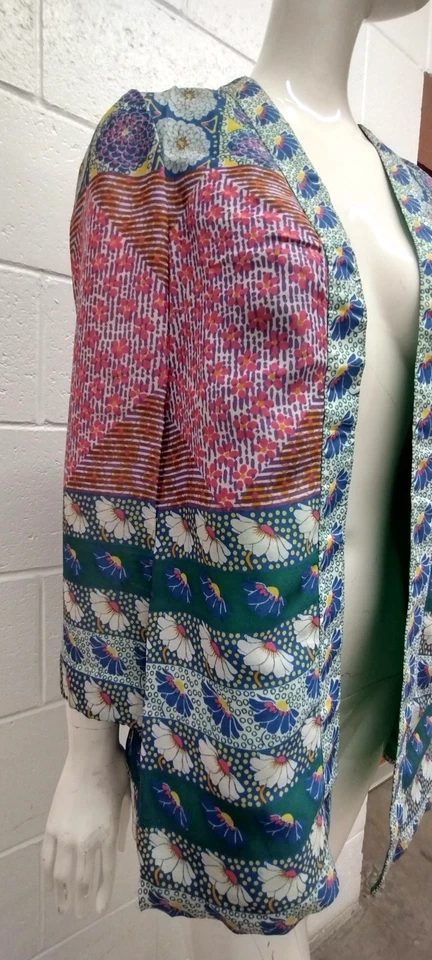 Cárdigan Malcolm Starr Mid Century Mod Chaqueta Abierta MCM 1960 Geométrico Floral M Foto 2 de 4