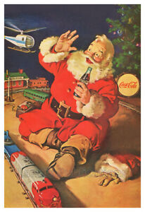 Coca Cola Santa Claus With Toys Around The Tree Vintage 1962