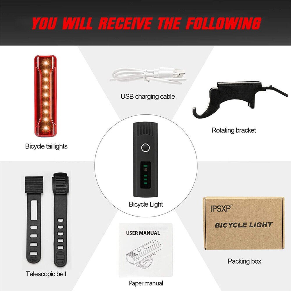 LED Bicycle Lights Front & Rear USB Rechargeable Bike Lights Auto