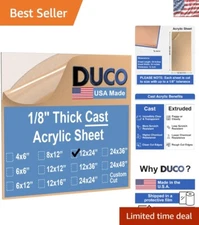 Duco 1/8" Clear Cast Acrylic Sheet 12" x 24" - Shatter-Resistant Panel for DIY