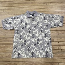 Vtg 90s OP SPORT Ocean Pacific Hawaiian Polo Shirt Men L Floral Tan Pique Knit