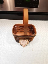 Longaberger 1992 Basket Small Chore Green Weave custom wood tie on