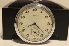 ART DECO WW2 SWISS MEN'S OPEN FACE POCKET MECHANICAL WATCH "CASTELL"/RELIEF DIAL