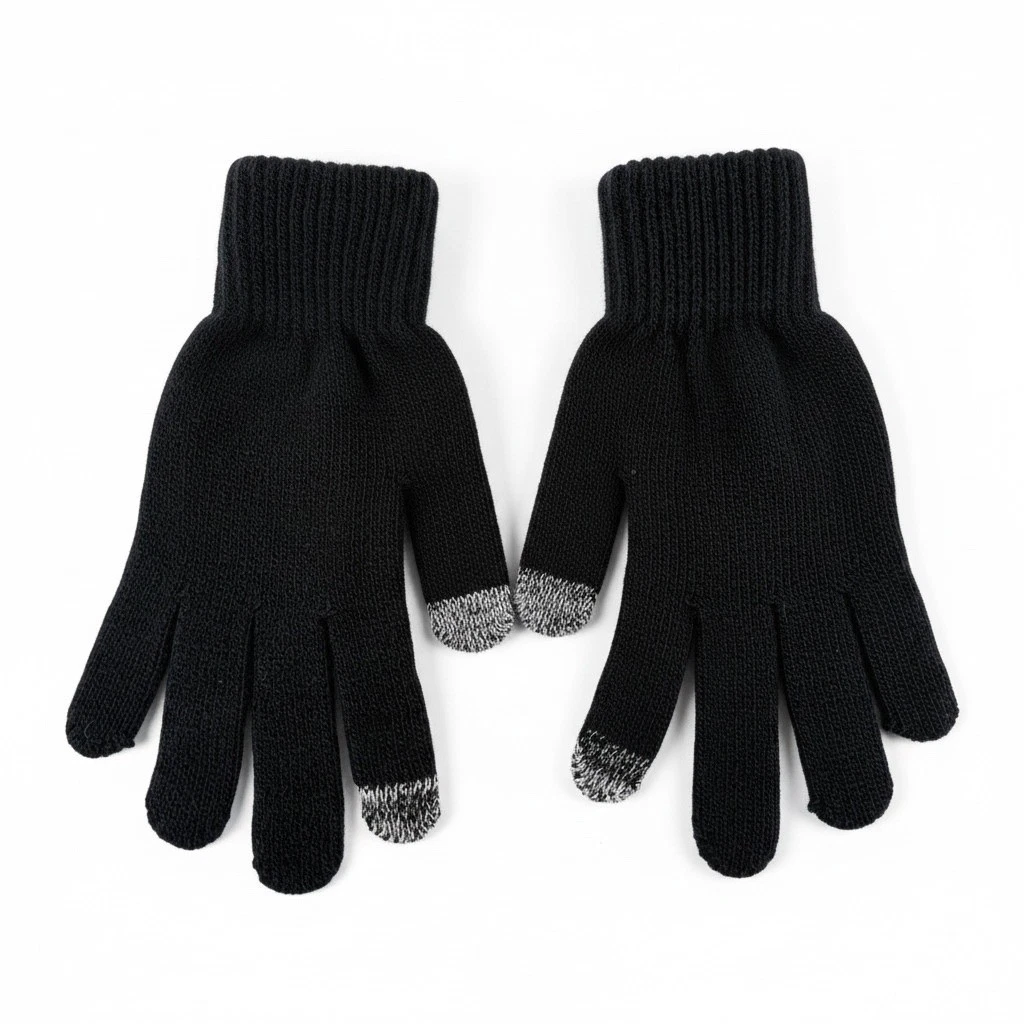 Attention Men Knit Gloves Black Touchscreen Compatible Large/XL Winter Gift Warm