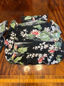 Vintage MCM Barkcloth 2 Chair Seat Covers Ruffle Black Background