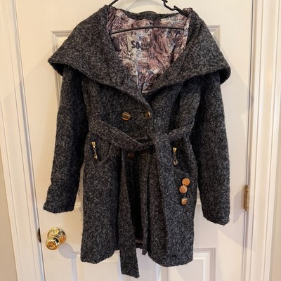 Max Mara Wool Coat Belted Double Breasted Gray Jacket Large Altered/Dup Designer