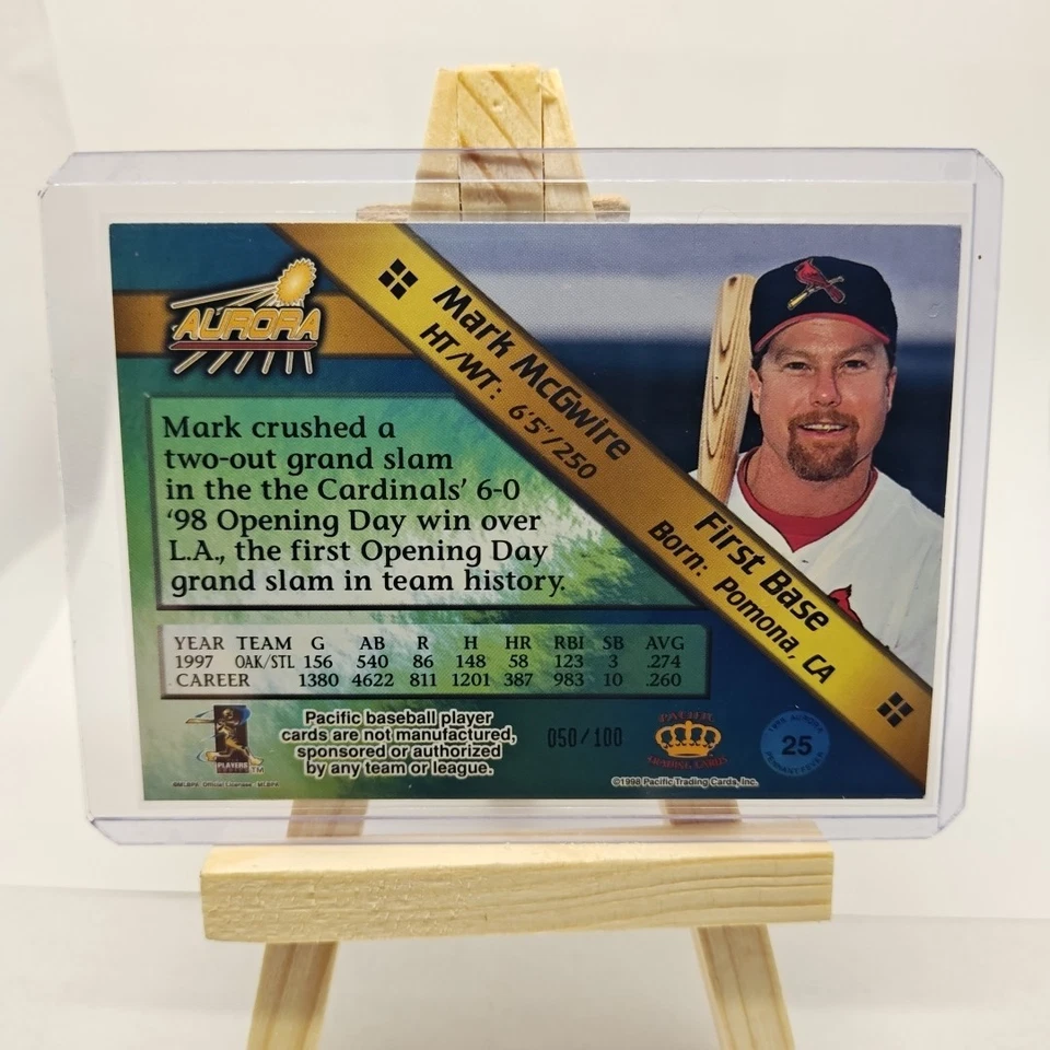1998 Pacific Aurora - Pennant Fever Mark McGwire #25 Platinum Blue /100 - Imagem 4 de 4