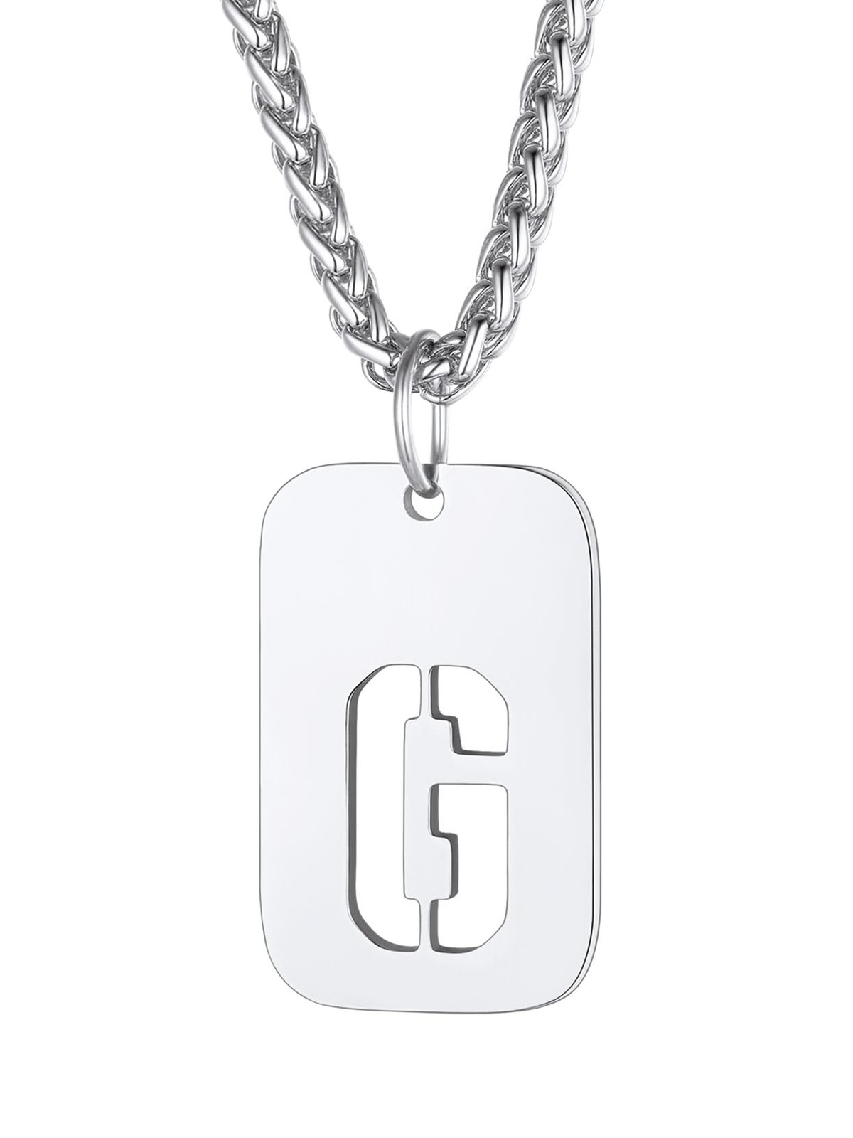 Collier plaque gravé initiale G en acier inoxydable argenté pour homme