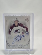 2021-22 SP Authentic Future watch auto /999 Justin Barron #185 RC rookie card. rookie card picture
