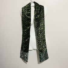 Dupatta Scarf Green Black Silk Velvet Burnout Geometric Boho Artsy 76 X7