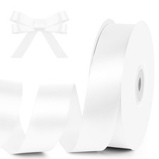1 Inch x 50 Yards White Single Faced Polyester Satin Ribbon Wedding Craft Gift