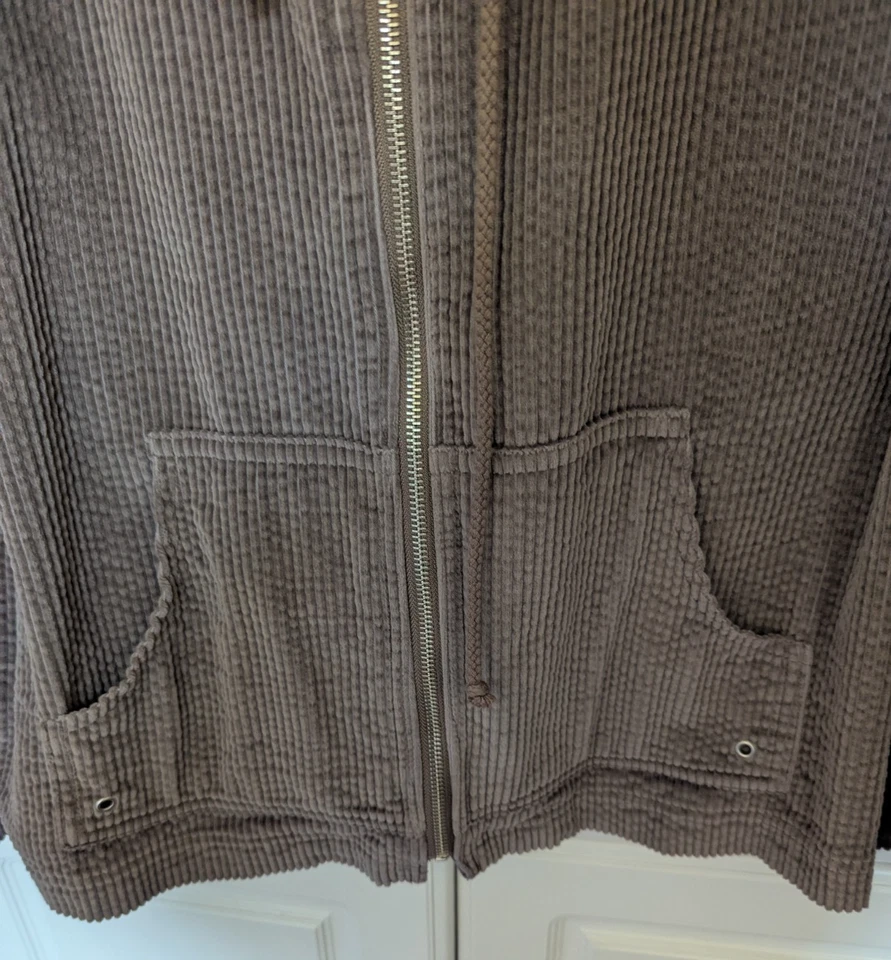 DRESSBARN Women SZ 2X Bust 49" BROWN Corduroy HOODED Full Zip JACKET Pockets (LC - Image 4 of 4