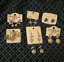Women's Fashion Mixed Lot 6-Piece Silver/White Imitation Pearl Earrings