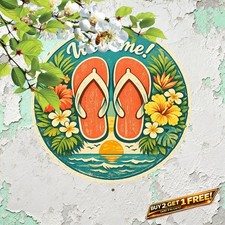 Beach Theme Colorful Floral Aluminum Tin Sign Coastal Wall Art 8x12