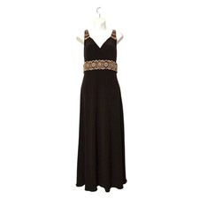 Adrianna Papell Vintage Brown Wrapped Bodice Beaded Detail Maxi Dress Sz 12