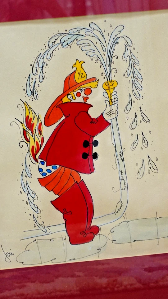 Original Fireman Clown Artwork 16" x 21" - Image 2 of 4