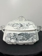 ⚫️ Antique Ashworth Victoria Aesthetic Transferware Ironstone Covered Tureen