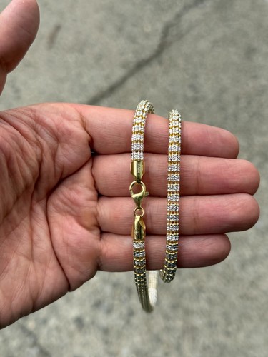 5.5mm 14k Yellow Gold Two Tone Diamond-Cut Ice Link Chain Sterling Silver 925