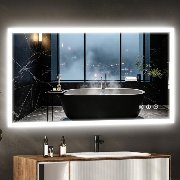 Dripex LED Badspiegel 100X60Cm Mit Steckdose, 3 Lichtfarben Dimmbar IP44-image