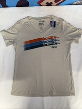 IndyCar T-Shirt Womens Stripe Car V Neck Heathered Dust Beige New