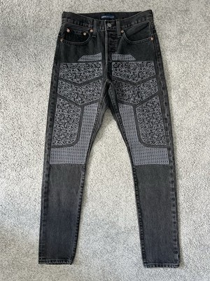 Levi s Made & Crafted 501 Skinny Jeans Bestickt W27 L32 Washed Black Rarität