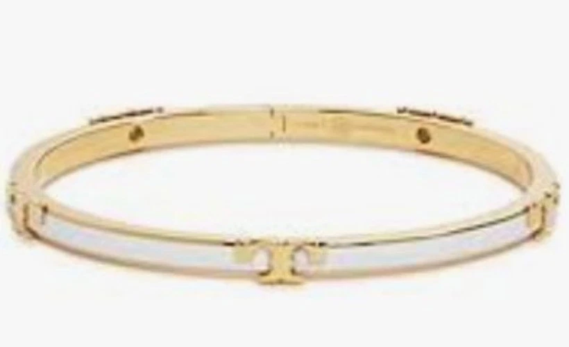 ¡NUEVO! Brazalete Tory Burch Serif esmaltado blanco y dorado Foto 2 de 4