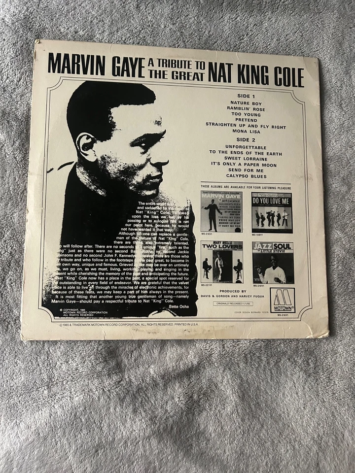 Marvin Gaye A Tribute To The Great Nat King Cole Vintage LP Foto 2 de 2