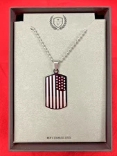 Stainless Steel American Flag Dog Tag Pendant Men's Necklace Chain Gun Metal