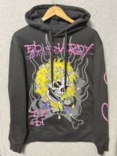 Ed Hardy Men  s Beauty Ghost Hoodie Large Sunfade Black Skull Graphic NWT Y2K