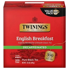 Twinings Decaffeinated English Breakfast Black Tea Individually Wrapped Bags, 10