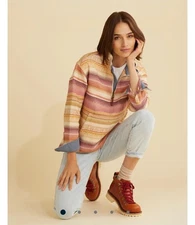 Pendelton Striped Double Soft Half Zip Pullover Sweater Women's Size XL