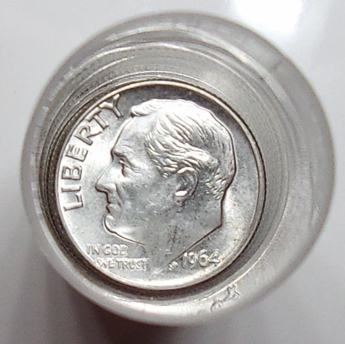1964 P Roosevelt Dime ONE Uncirculated 90% Silver Coin from old mint roll