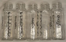 (5) Vintage Evenflo Triangle Glass Baby Bottles 8oz