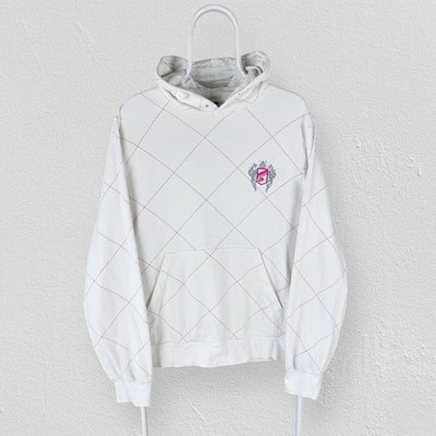 Vintage Nike weißer Hoodie rosa Details 90er silbernes Etikett Herren Medium