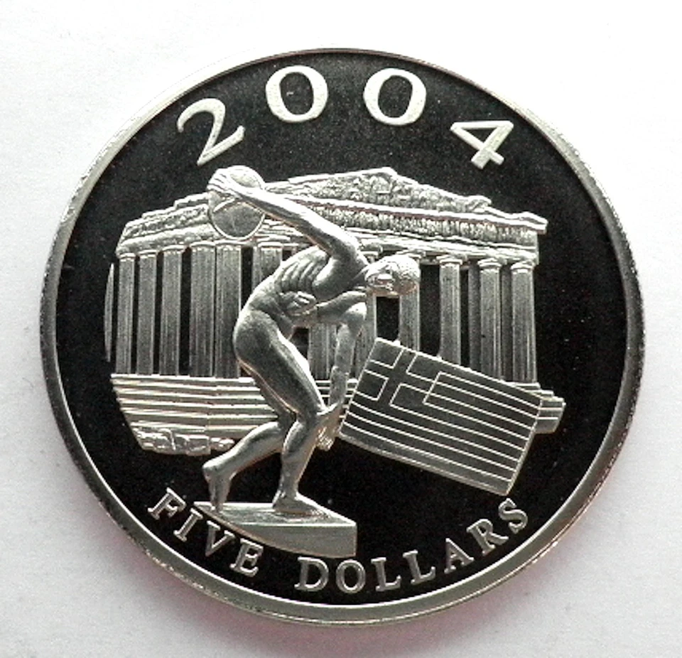 LIBERIA 5 DOLLARS 2003 Proof, Athens Olympic Games 2004 - Discus Throw. BB28 - Image 1 of 4