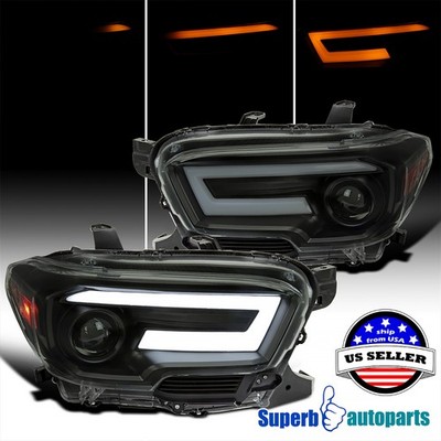 Fits 2016-2023 Tacoma Sequential LED Switchback Black Smoke Projector Headlights