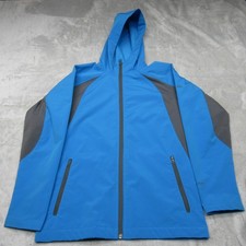Columbia Jacket Boy Large 10/12 Blue Rain Wind Hooded Softshell Hooded Full Zip