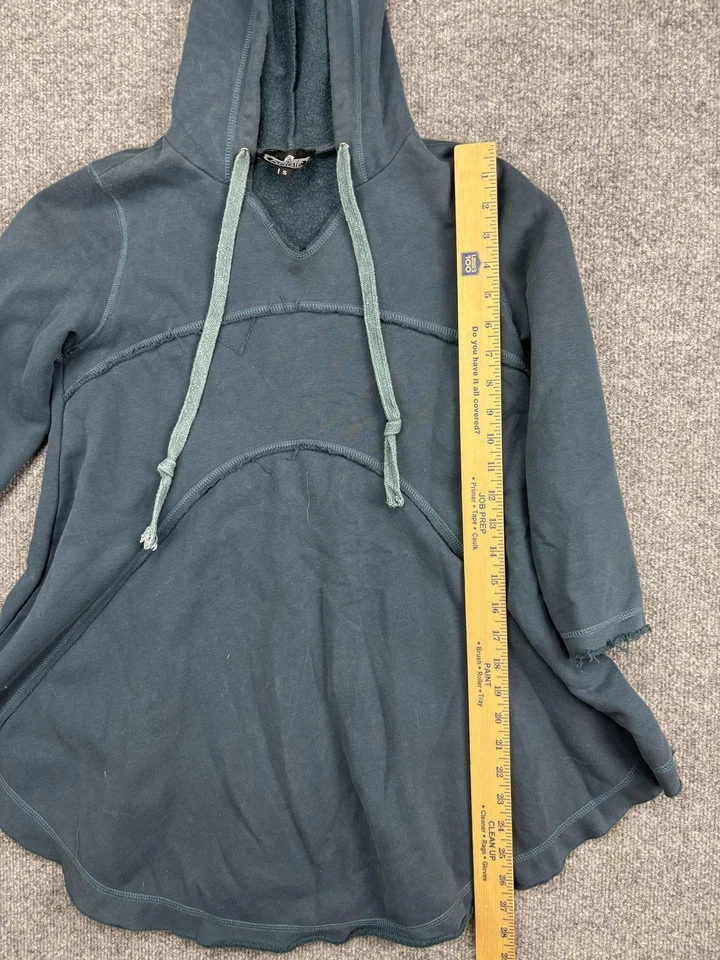 Sudadera con Capucha Angie Para Mujer Pequeña Gris Manga Larga Pullover Túnica Boho Acampanado Dobladillo Informal Foto 3 de 4